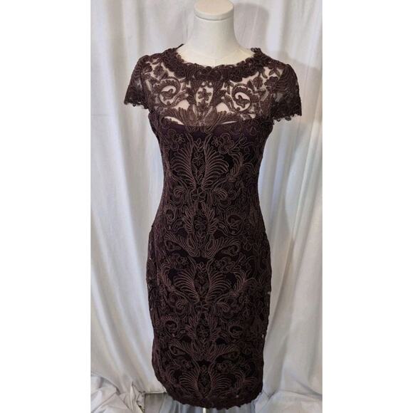 Tadashi Shoji Womens Illusion Yoke Lace *IN BROWN* Cocktail Party Dress US 4 - Picture 2 of 6